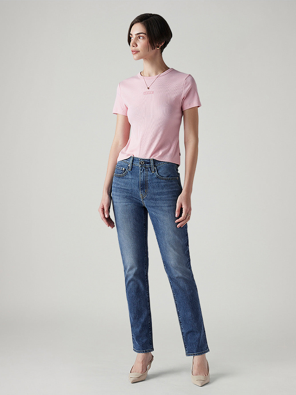 Women's 724 Med Indigo Slim Straight Fit High Rise Jeans