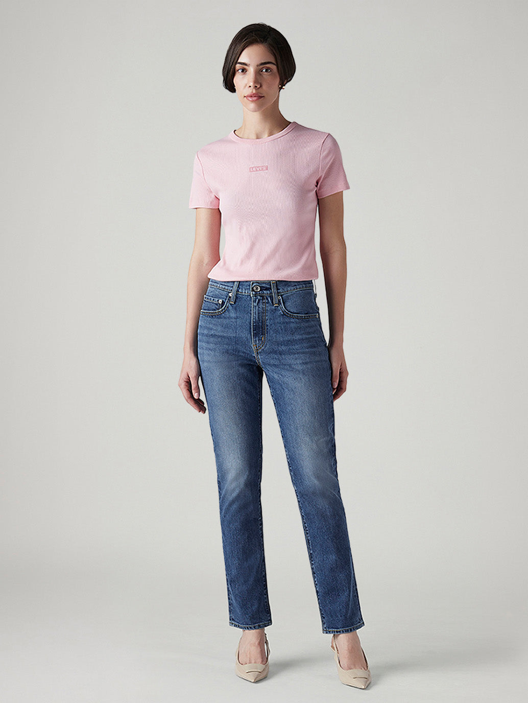 Women's 724 Med Indigo Slim Straight Fit High Rise Jeans - Front View
