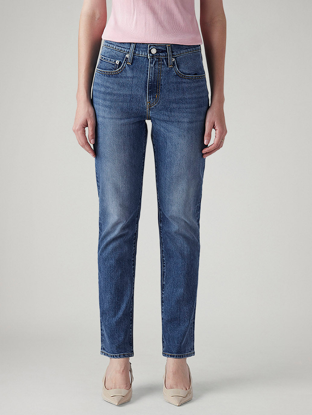 Women's 724 Med Indigo Slim Straight Fit High Rise Jeans - Front View