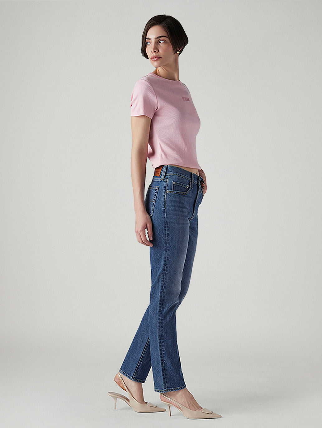 Women's 724 Med Indigo Slim Straight Fit High Rise Jeans - Side View