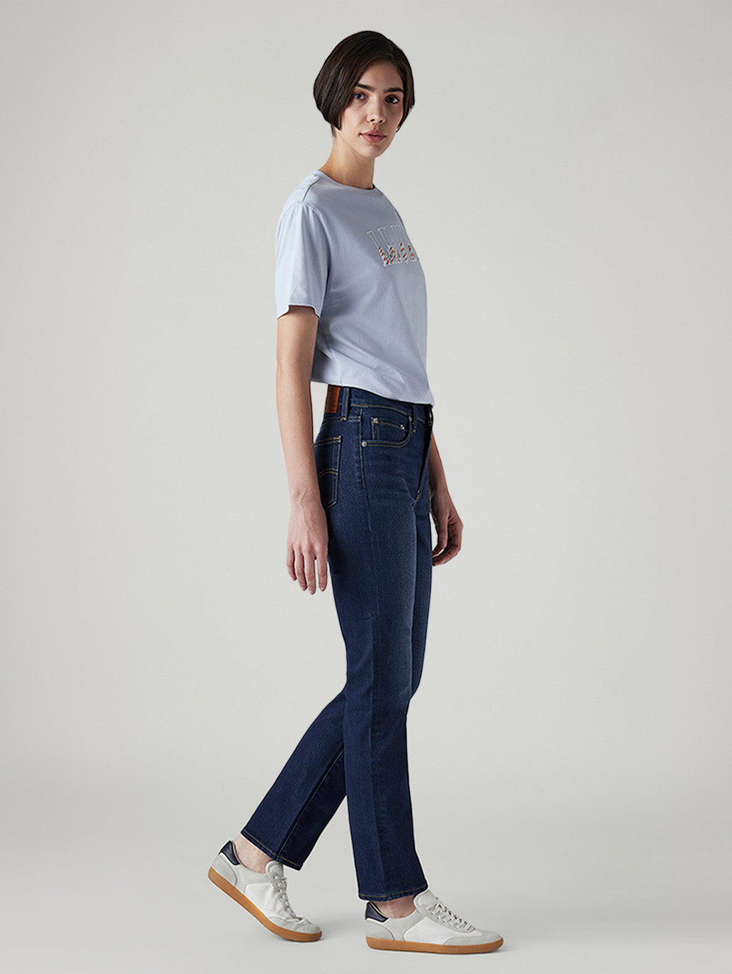 Women's 724 Dark Indigo Slim Straight Fit High Rise Jeans - Side View