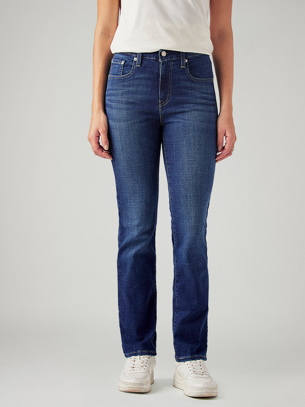 Women's 724 Dark Blue Slim Straight Fit High Rise Jeans - Front View