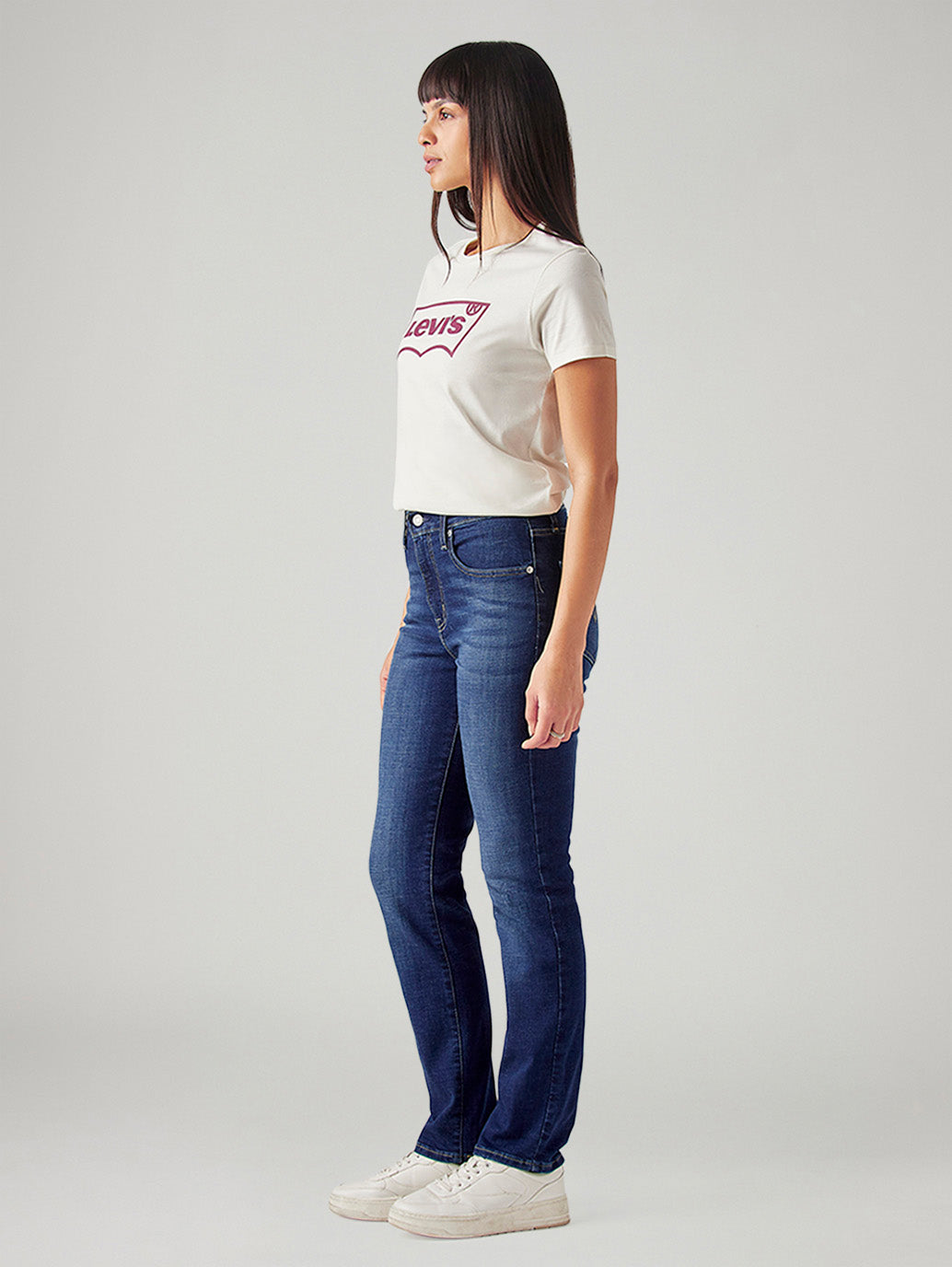 Women's 724 Dark Blue Slim Straight Fit High Rise Jeans - Side View