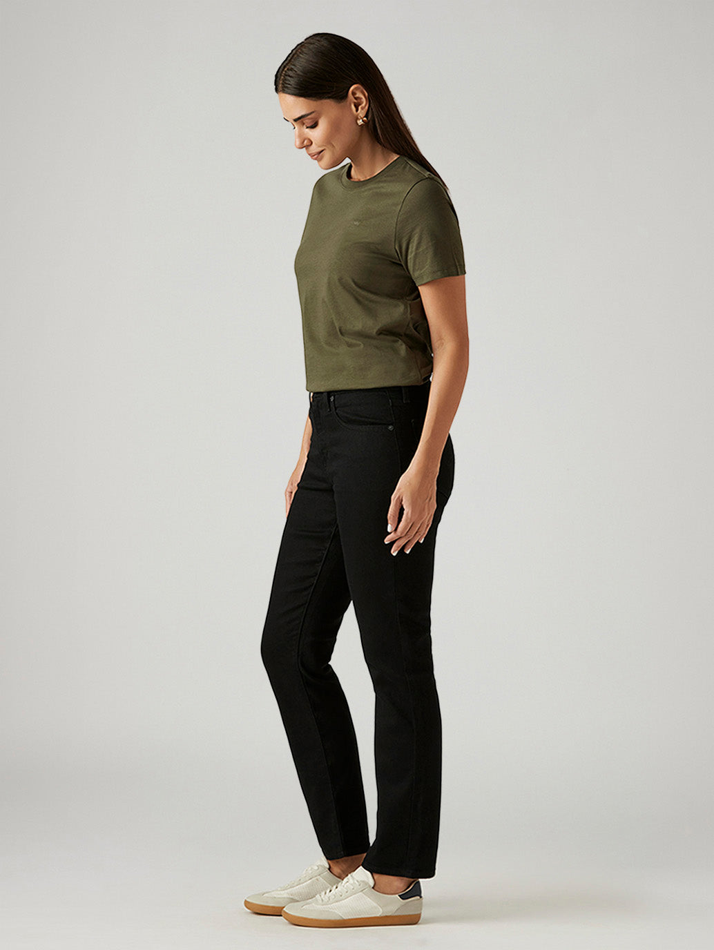 Women's 724 Black Slim Straight Fit High Rise Jeans - Side View