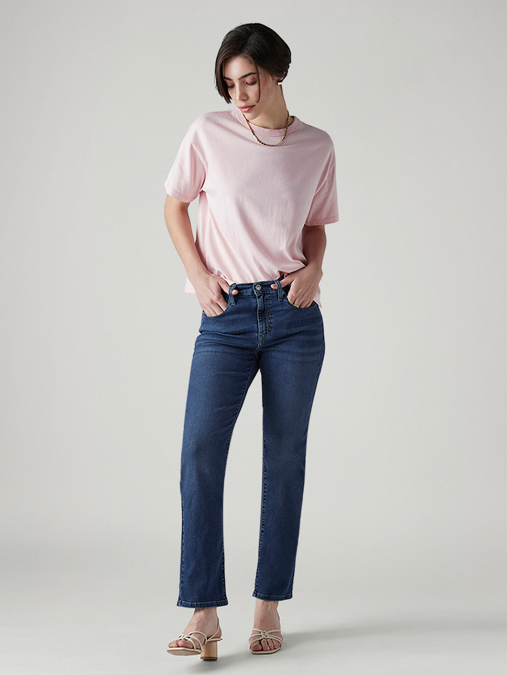 Women's 724 Blue Slim Straight Fit High Rise Jeans - Styleshot View