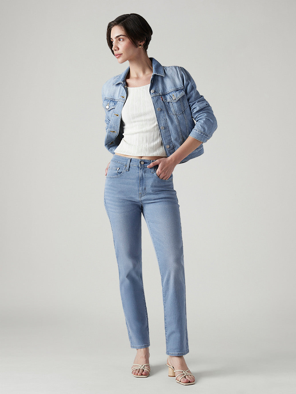 Women's 724 Light Blue Slim Straight Fit High Rise Jeans - Styleshot View