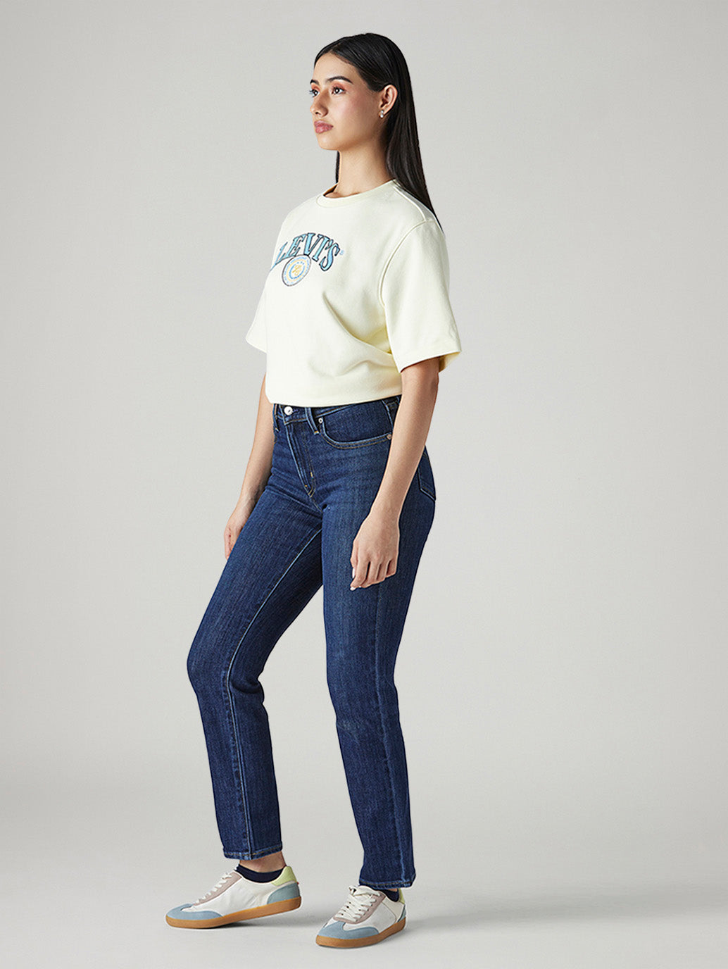 Women's 724 Dark Indigo Slim Straight Fit High Rise Jeans - Side View