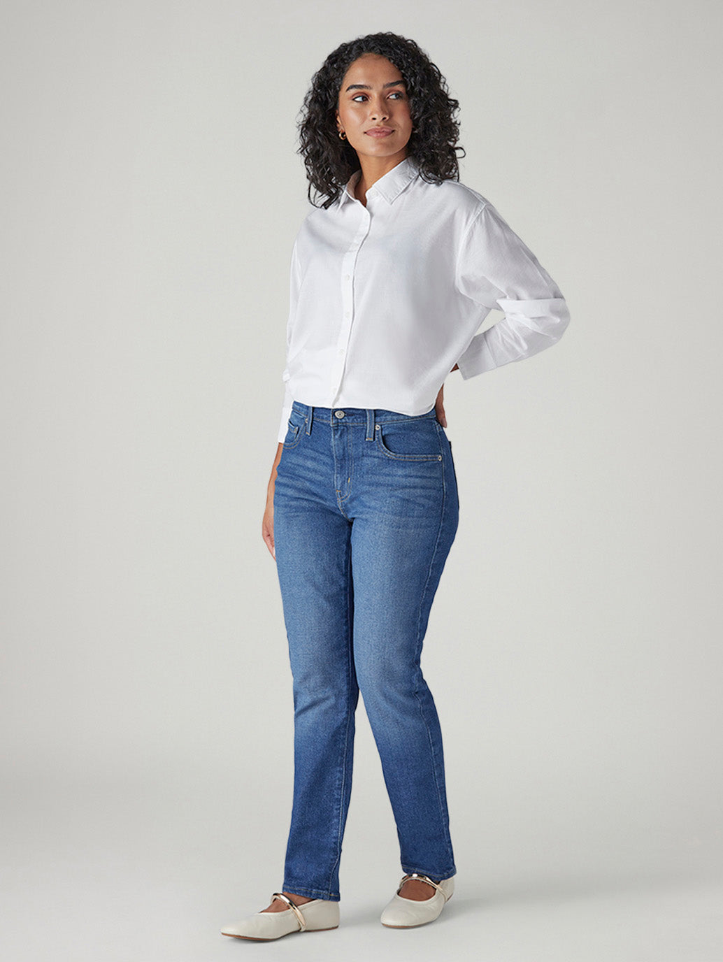 Women's 724 Blue Slim Straight Fit High Rise Jeans - Side View