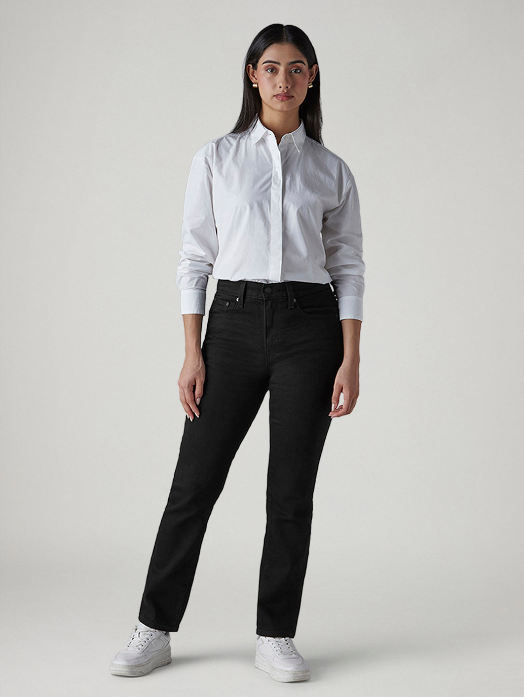 Women's 724 Black Slim Straight Fit High Rise Jeans - Front View