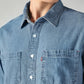 Men's Blue Solid Relaxed Fit Denim Shirt - 97e0864d-20cc-4ad3-b0d1-80c0fdf3d83f View