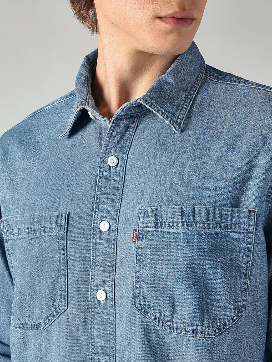 Men's Blue Solid Relaxed Fit Denim Shirt - 97e0864d-20cc-4ad3-b0d1-80c0fdf3d83f View
