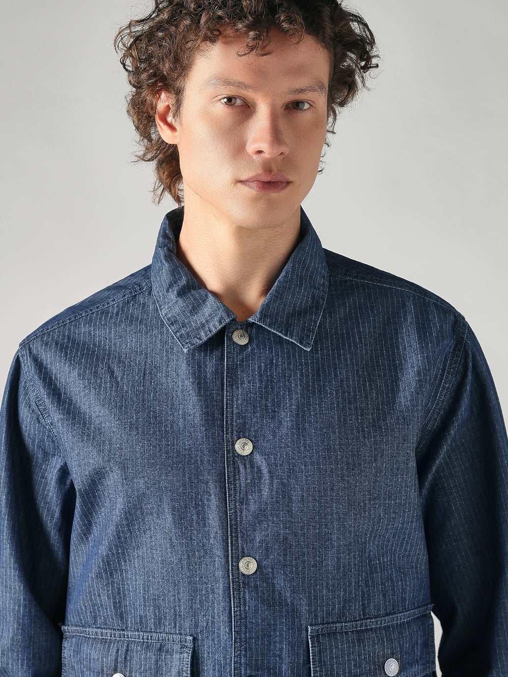 Men's Blue Checkered Relaxed Fit Chambray Shacket - b2557017-9769-405d-9616-e062db15ade7 View