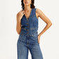Women's Solid Blue Denim Waistcoat - 6cfec66705471f93eb45599cd47d3a88 View