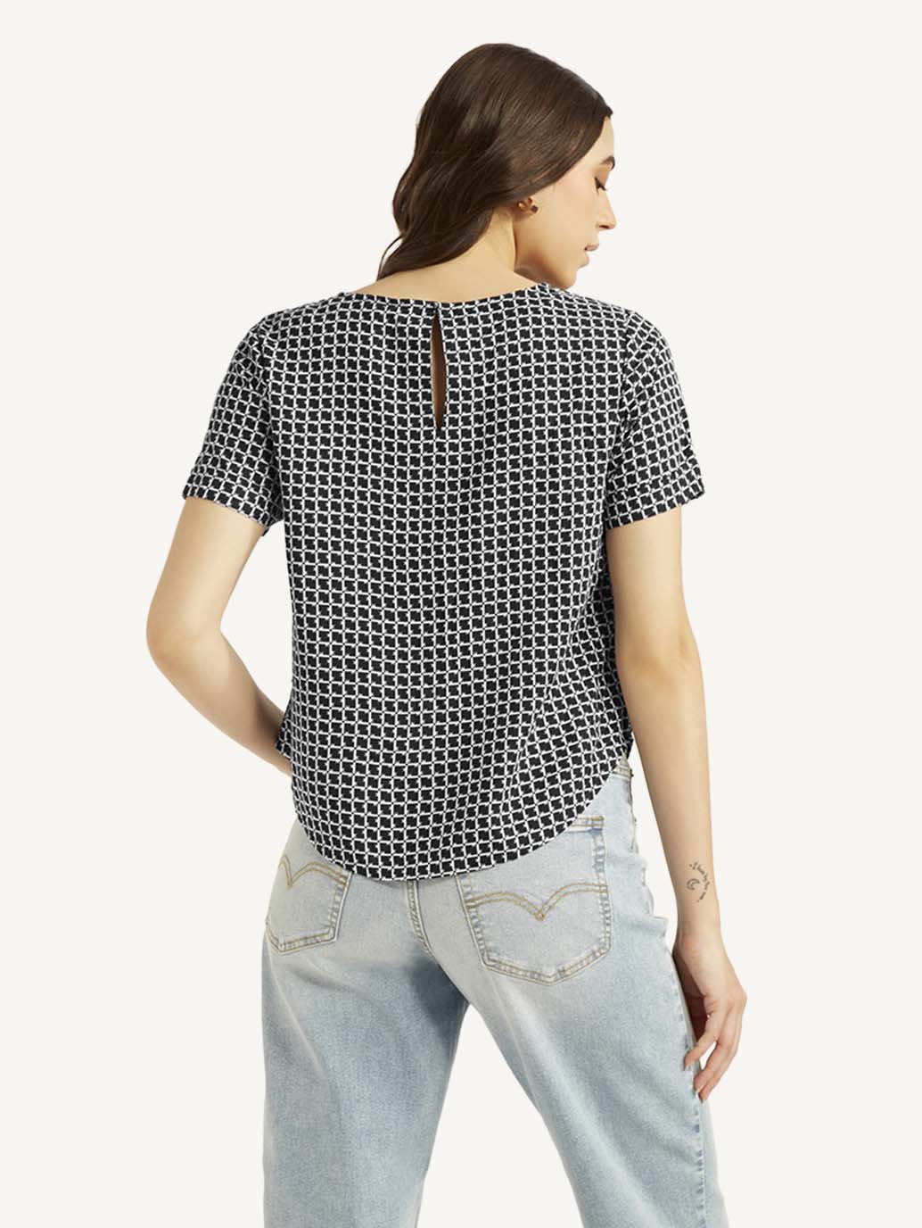 Women's Geometric Black Round Neck Top - 6f456b163c6176831ba46323f7dc7fe9 View