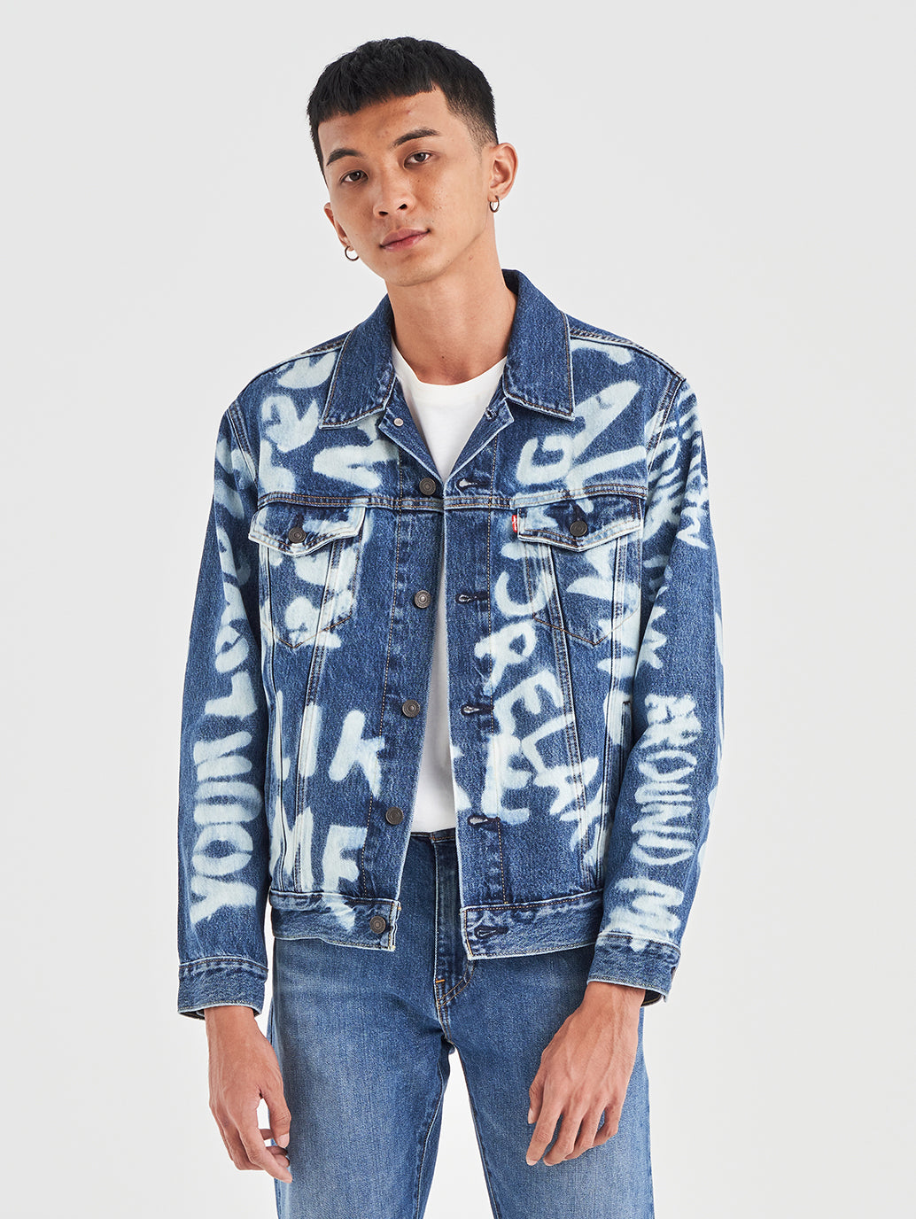 Men's Graphic PrintBlue Spread Collar Jackets