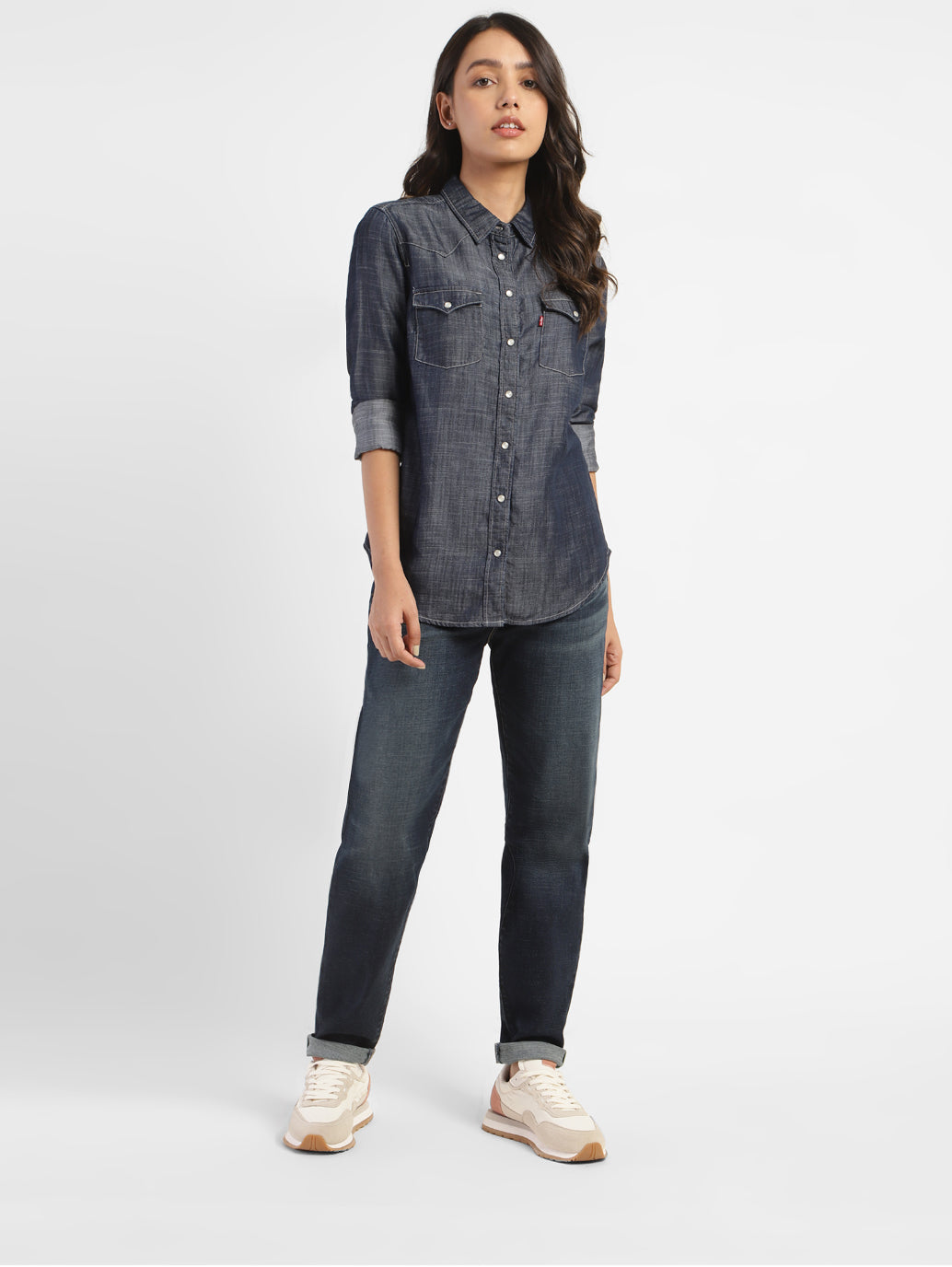 Women's Solid Spread Collar Shirt