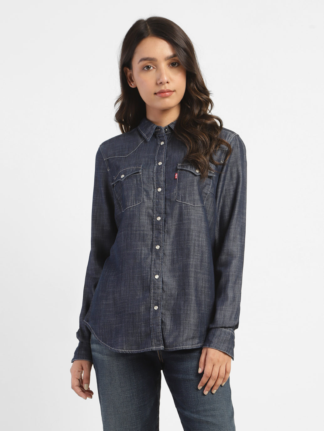 Women's Solid Spread Collar Shirt