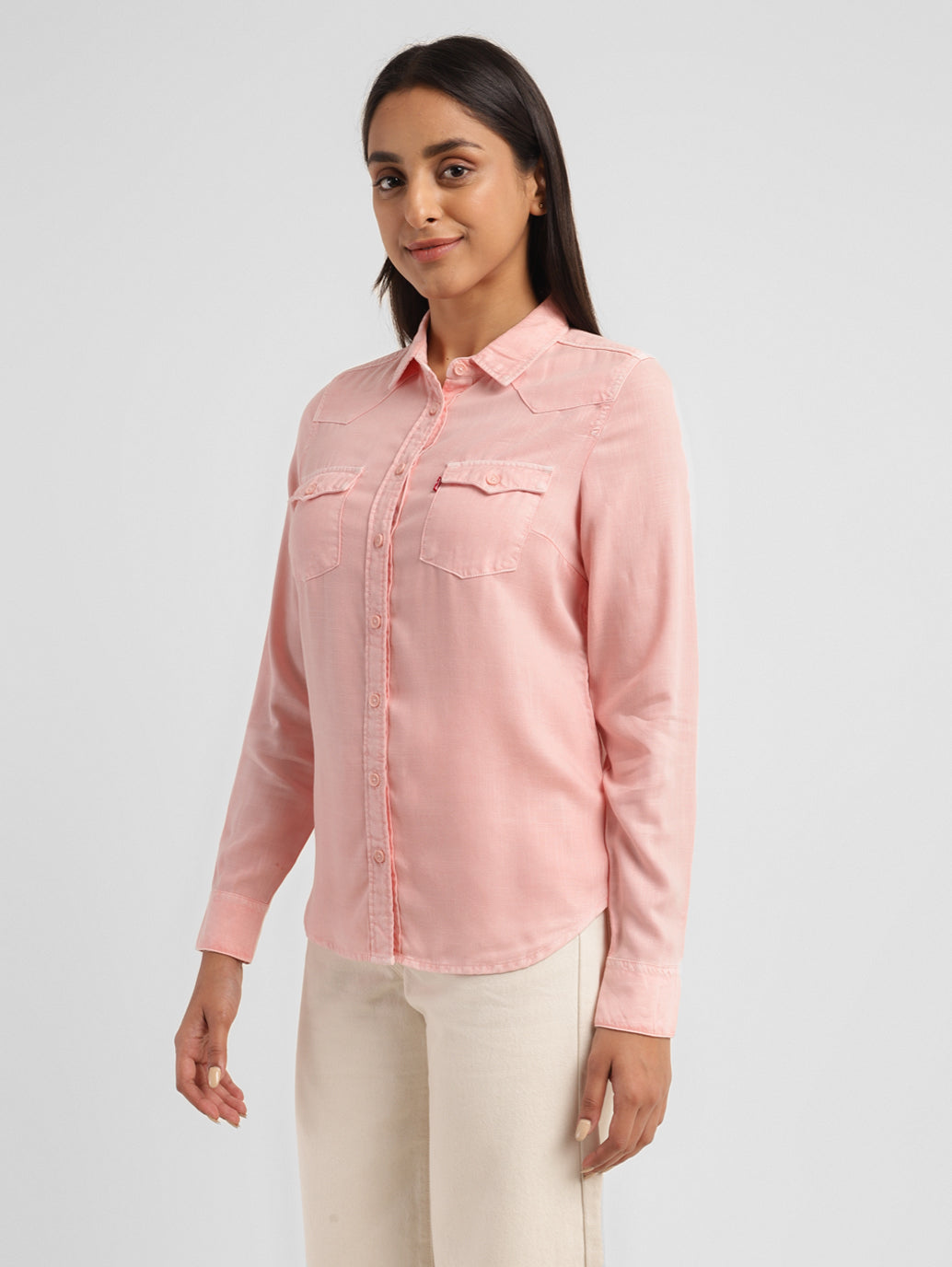 Women's Solid Spread Collar Shirt