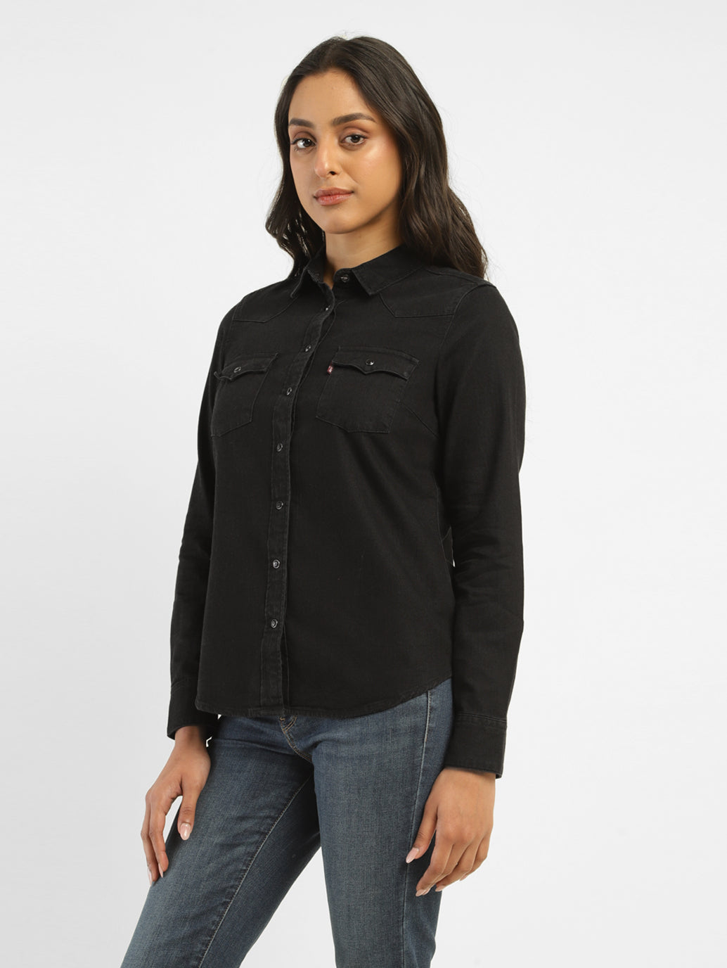 Women's Solid Spread Collar Shirt