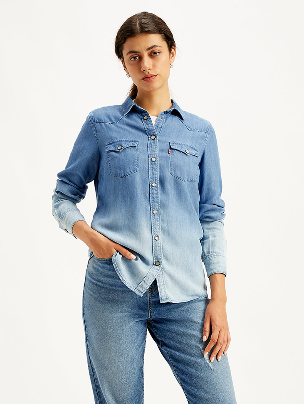 Women's Solid Regular Fit Denim Shirt