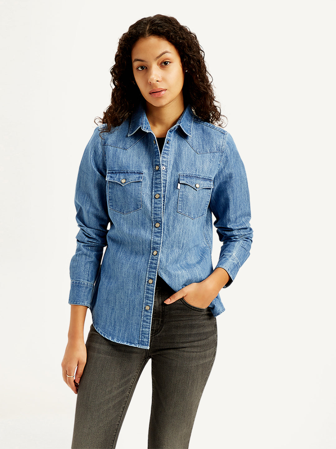 Women's Solid Regular Fit Denim Shirt