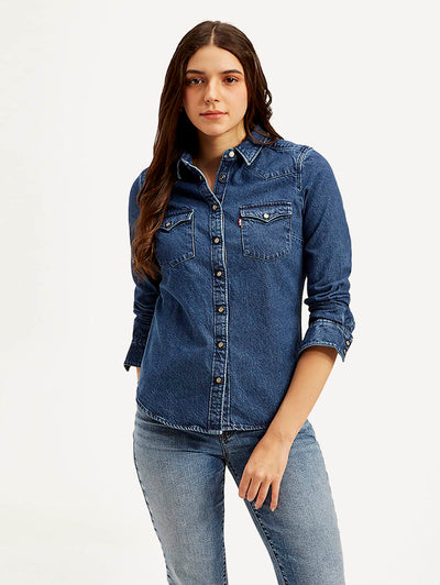 Women's Solid Spread Collar Shirt