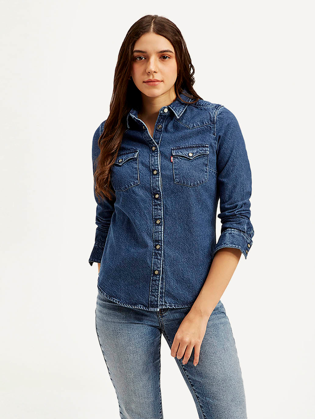 Women's Solid Spread Collar Shirt