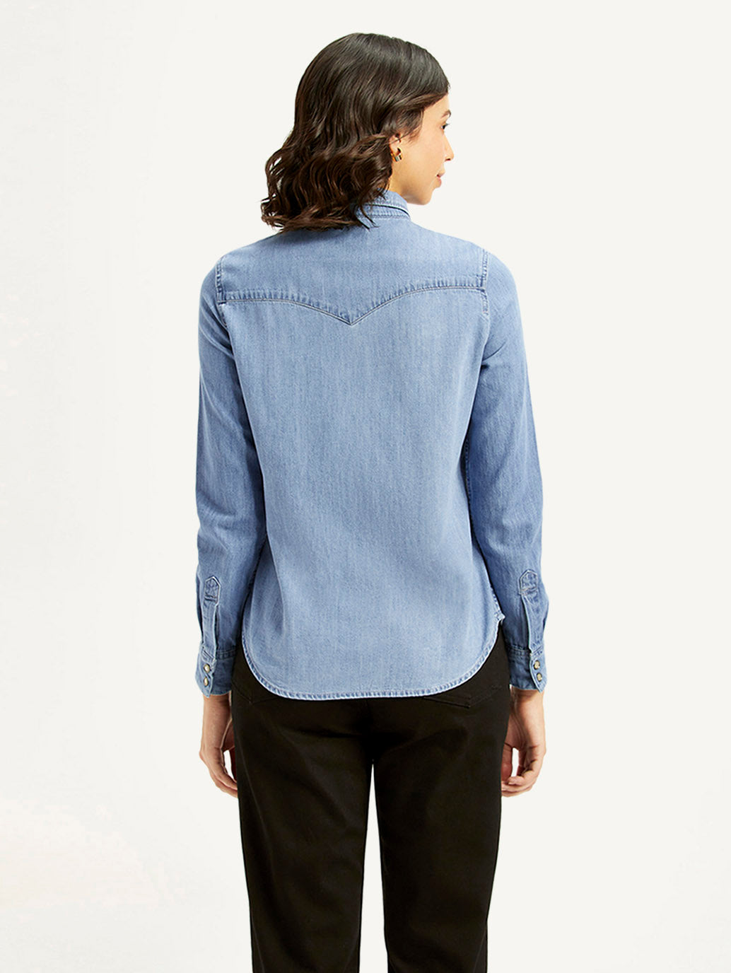 Women's Solid Regular Fit Denim Shirt - Back View