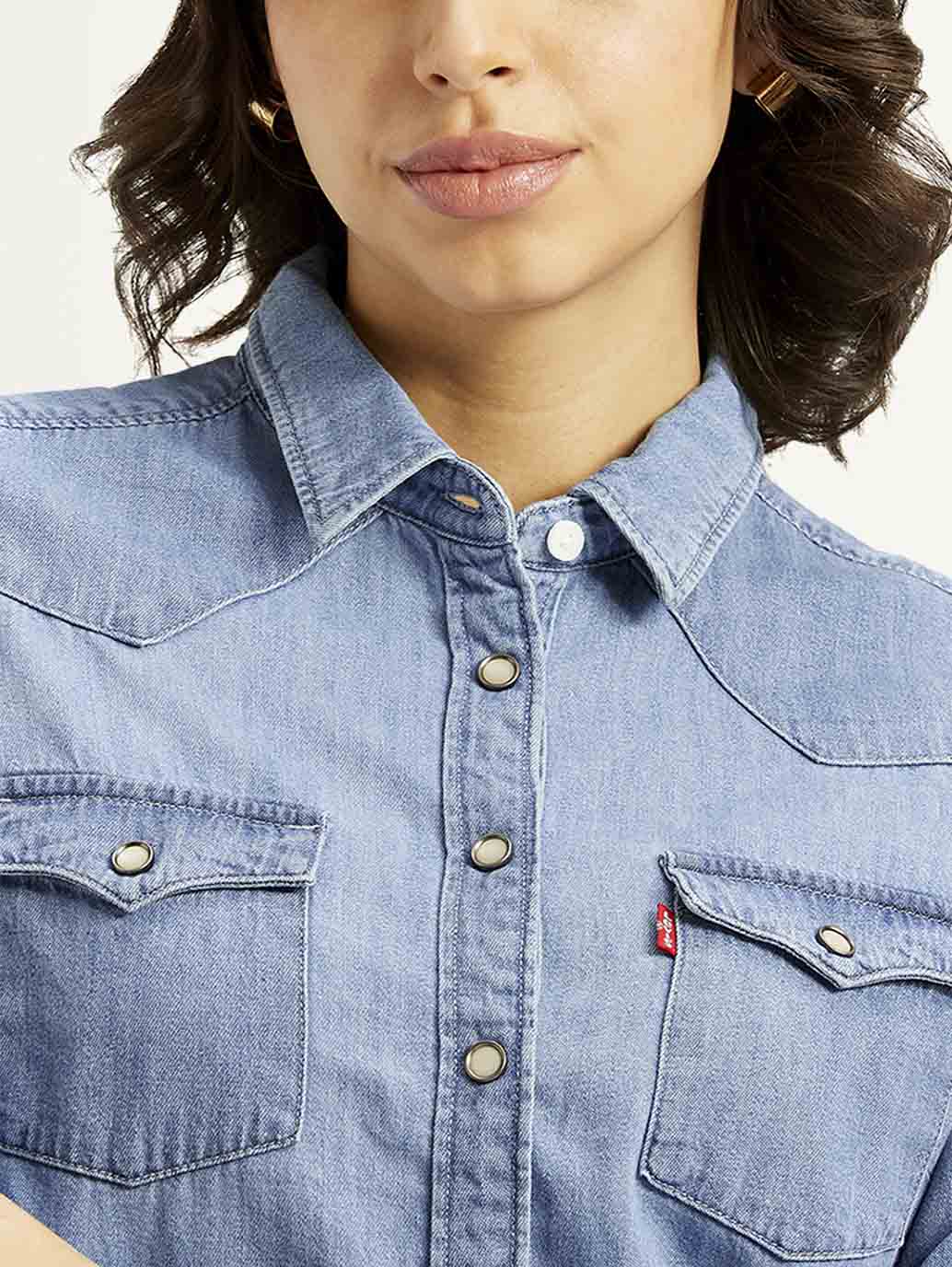 Women's Solid Regular Fit Denim Shirt - Detail View
