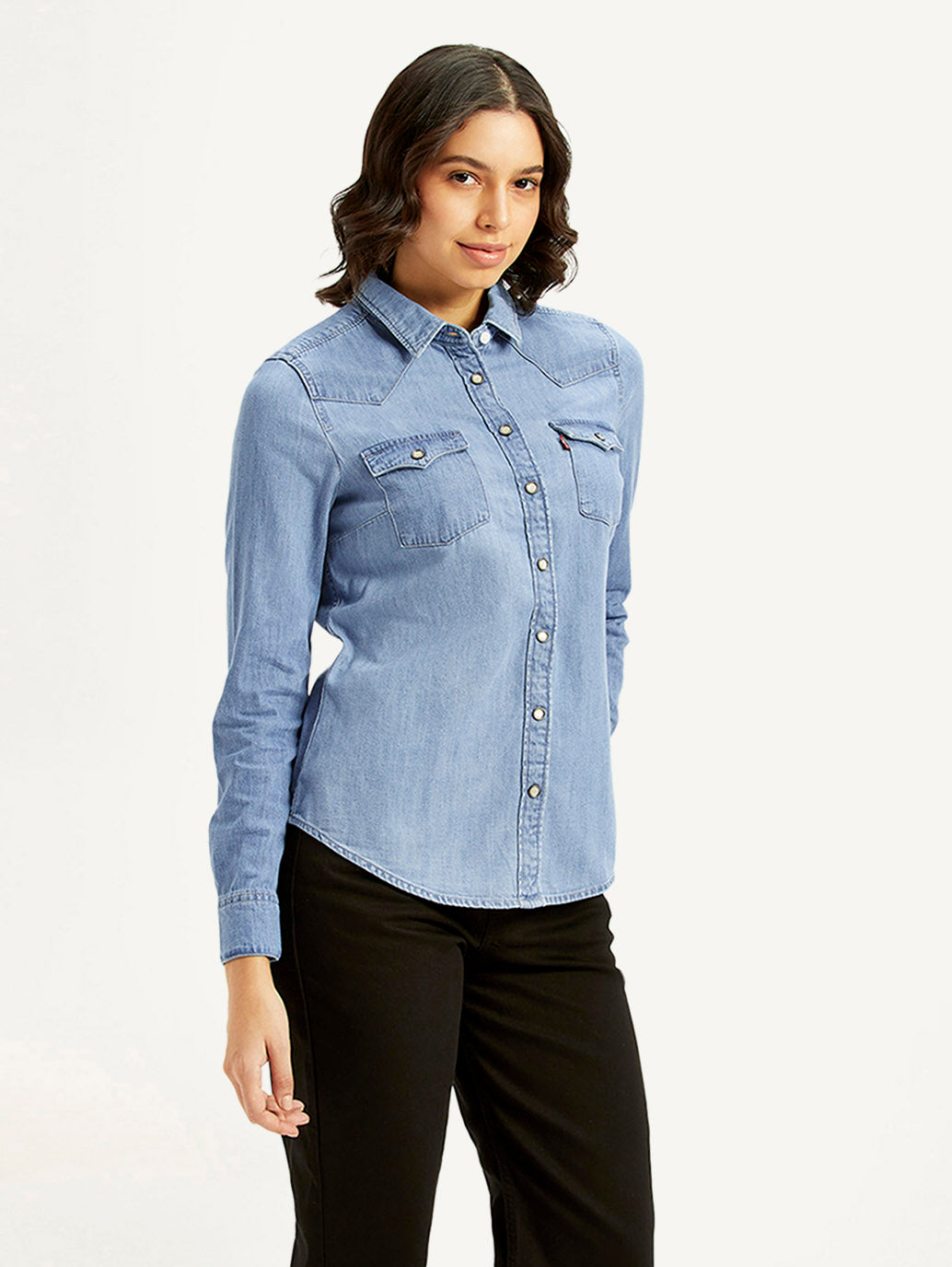 Women's Solid Regular Fit Denim Shirt - Side View