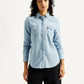 Women's Solid Spread Collar Denim Shirt - Front View