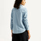 Women's Solid Spread Collar Denim Shirt - Back View