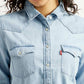 Women's Solid Spread Collar Denim Shirt - Detail View