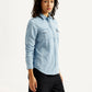 Women's Solid Spread Collar Denim Shirt - Side View