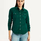 Women's Textured Dark Green Spread Collar Shirt - Front View