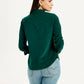 Women's Textured Dark Green Spread Collar Shirt - Back View
