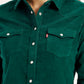 Women's Textured Dark Green Spread Collar Shirt - Detail View