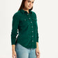 Women's Textured Dark Green Spread Collar Shirt - Side View
