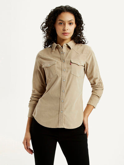 levi's Women's Solid Beige Spread Collar Shirt-picture-20