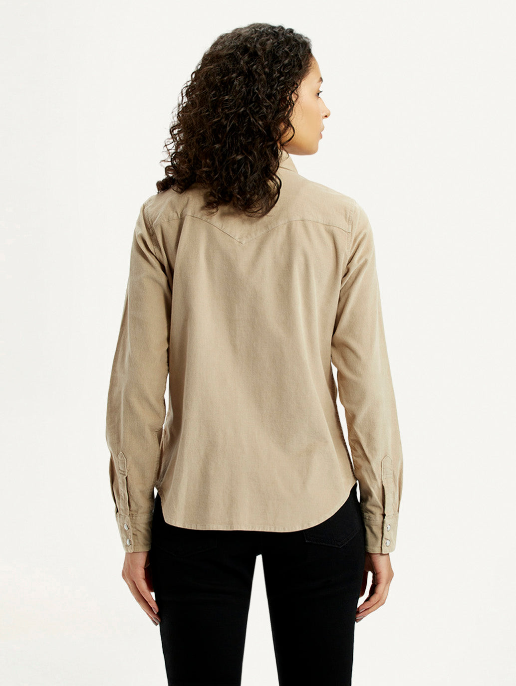 Women's Solid Beige Spread Collar Shirt - Back View
