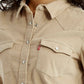 Women's Solid Beige Spread Collar Shirt - Detail View