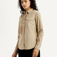 Women's Solid Beige Spread Collar Shirt - Side View