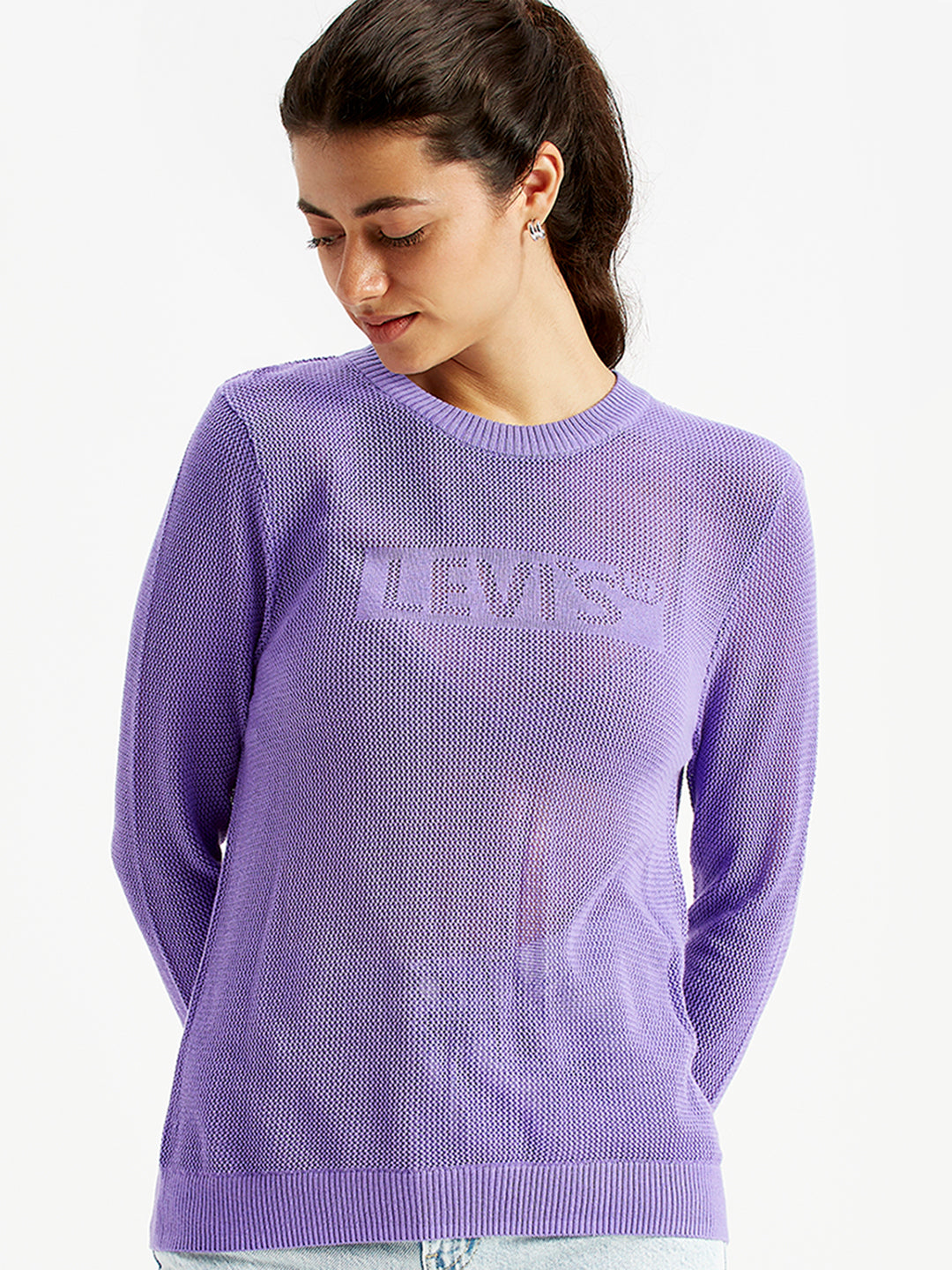 Women's Brand Logo Purple Crew Neck Sweater