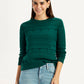 Women's Self-Design Dark Green Crew Neck Sweater - Styleshot View
