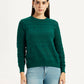Women's Self-Design Dark Green Crew Neck Sweater - Front View