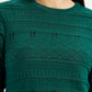 Women's Self-Design Dark Green Crew Neck Sweater - Detail View