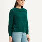 Women's Self-Design Dark Green Crew Neck Sweater - Side View
