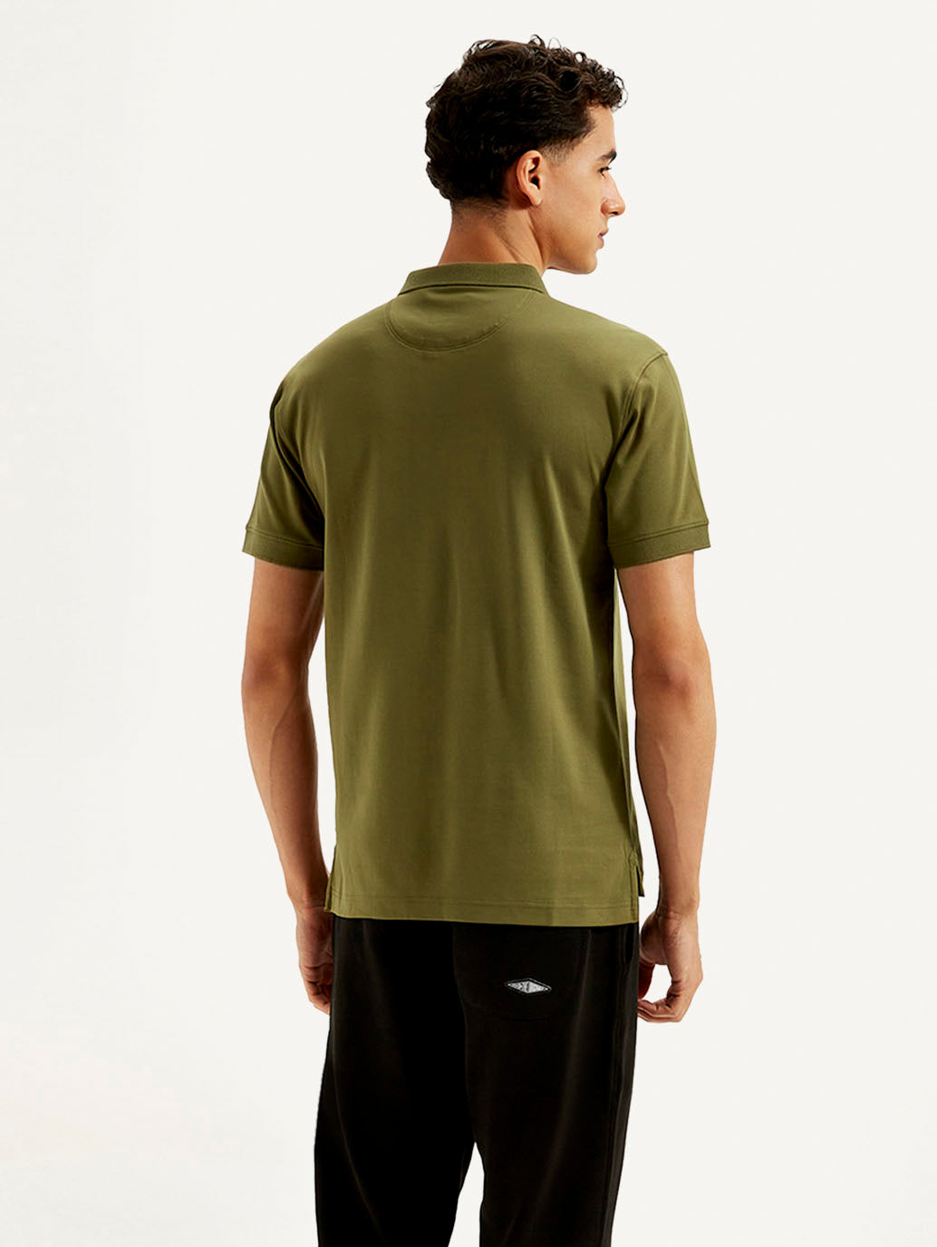 Men's Solid Slim Fit Polo T-shirt - Back View