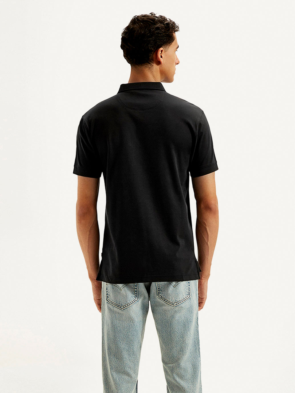 Men's Solid Slim Fit Polo T-shirt - Back View