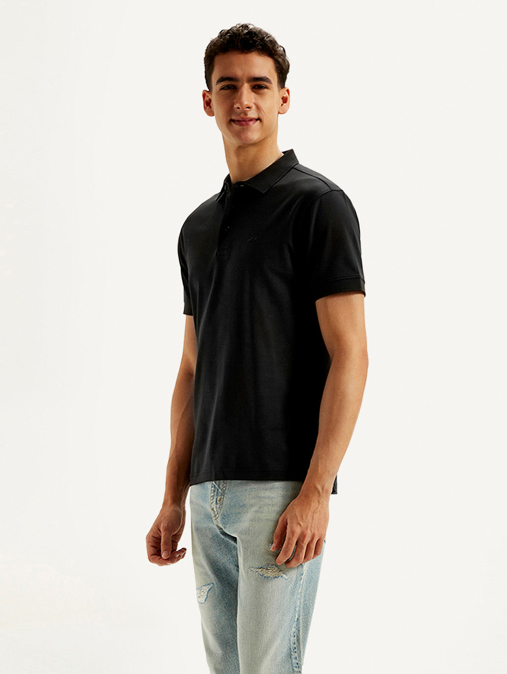 Men's Solid Slim Fit Polo T-shirt - Side View